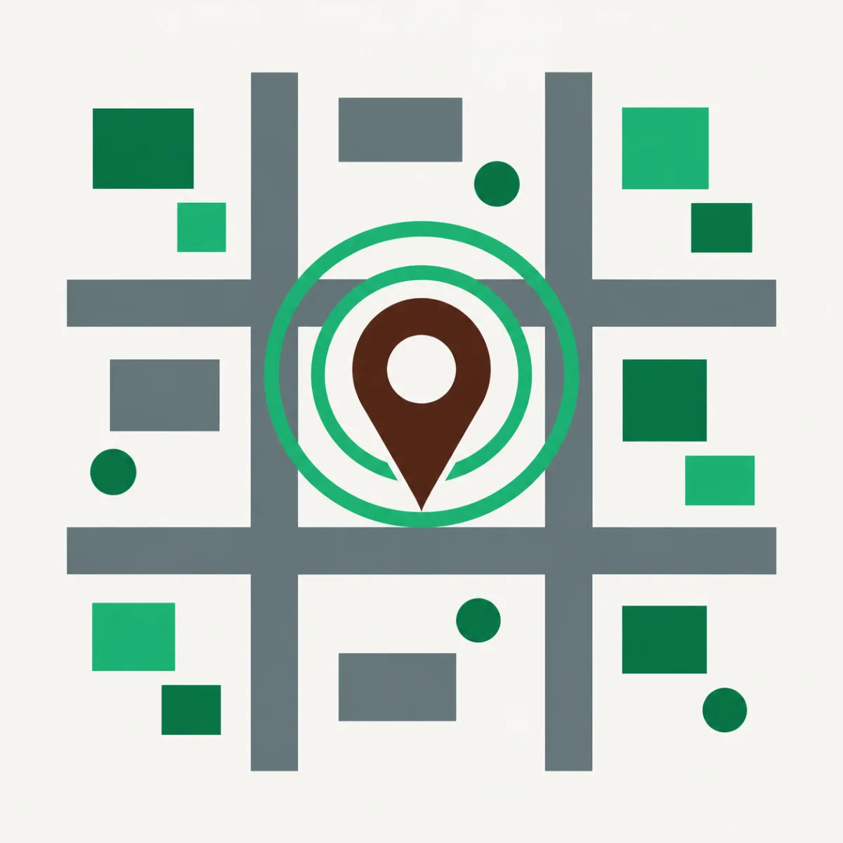 Illustrated location marker over an abstract street grid