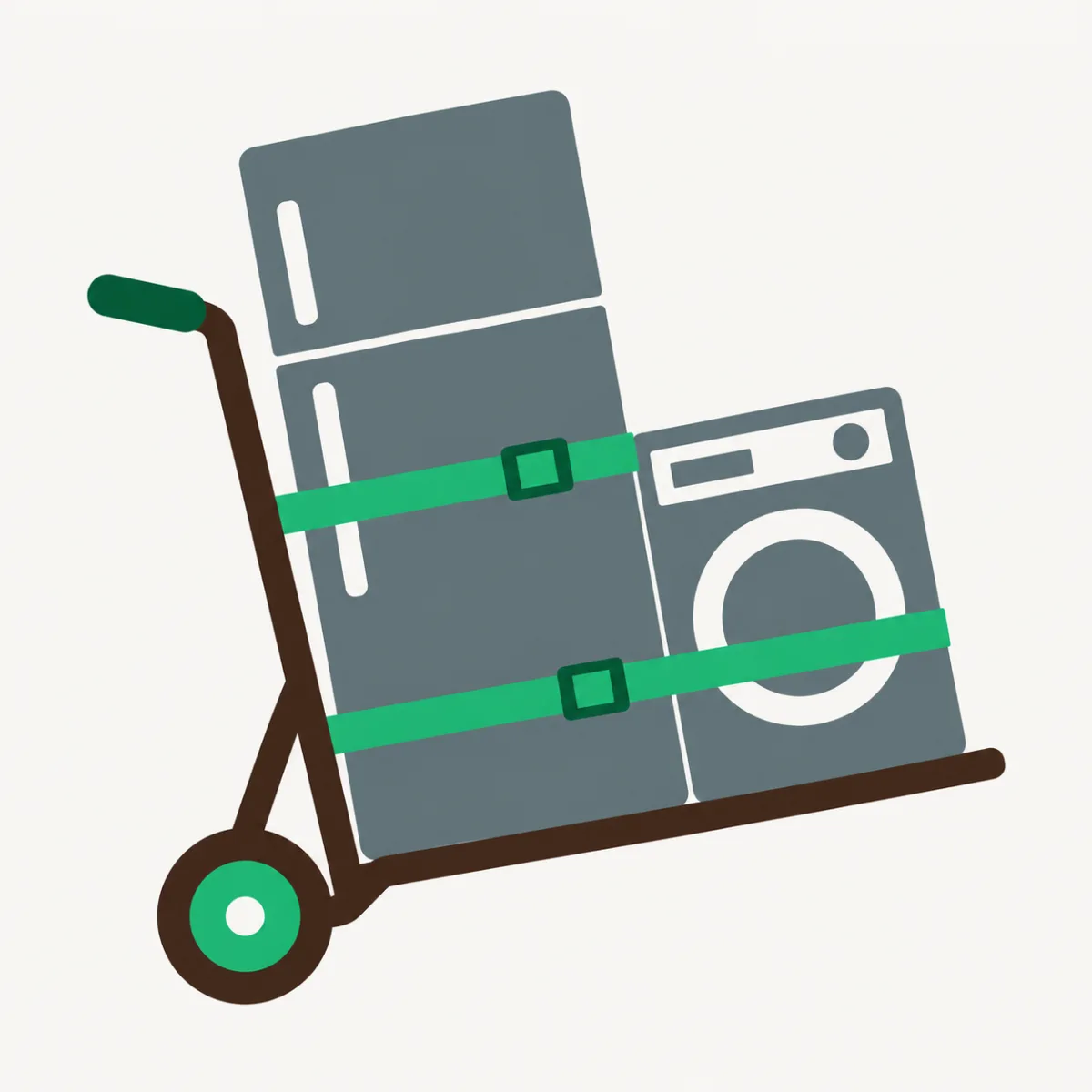 Illustration of a refrigerator and washing machine on an appliance dolly