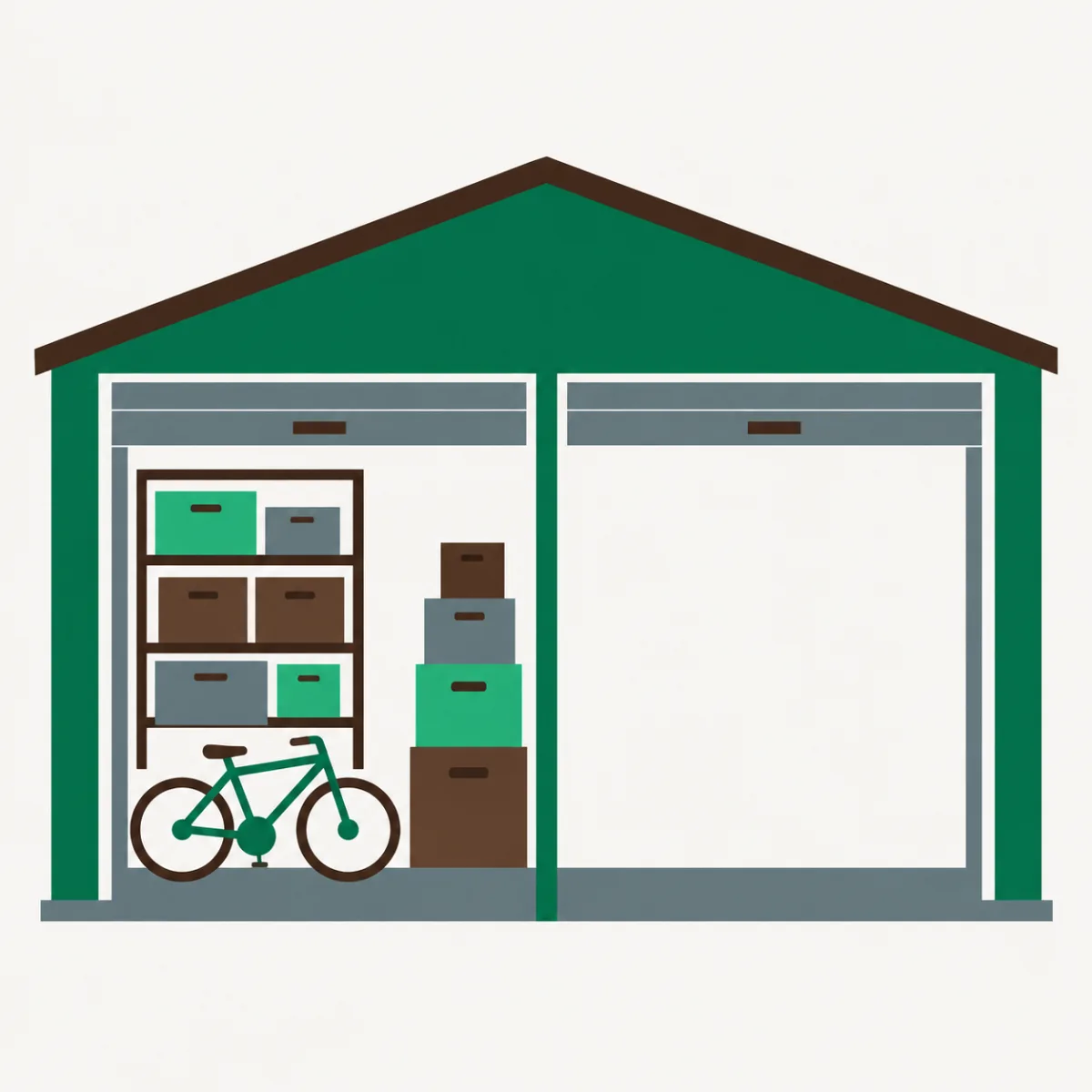 Illustration of a garage shown half cluttered and half swept empty
