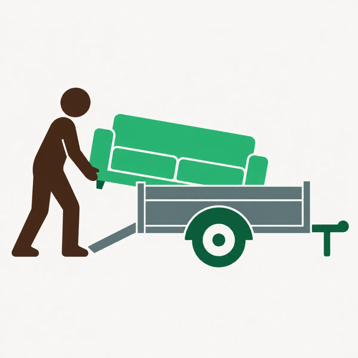 Illustration of a single figure lifting a bulky item into a trailer