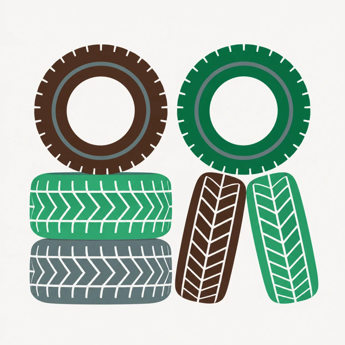 Illustration of stacked and leaning tires seen straight on